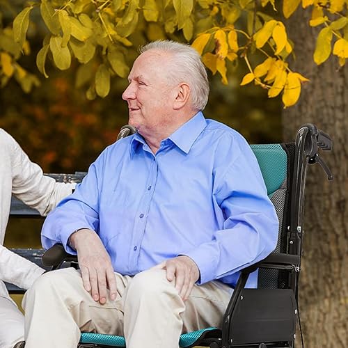 Miniatura 4 de Silla de ruedas para adultos con reposapiés abatible y frenos de mano con bloqueo de bucle, silla de ruedas de asiento de 17.5 pulgadas, rueda