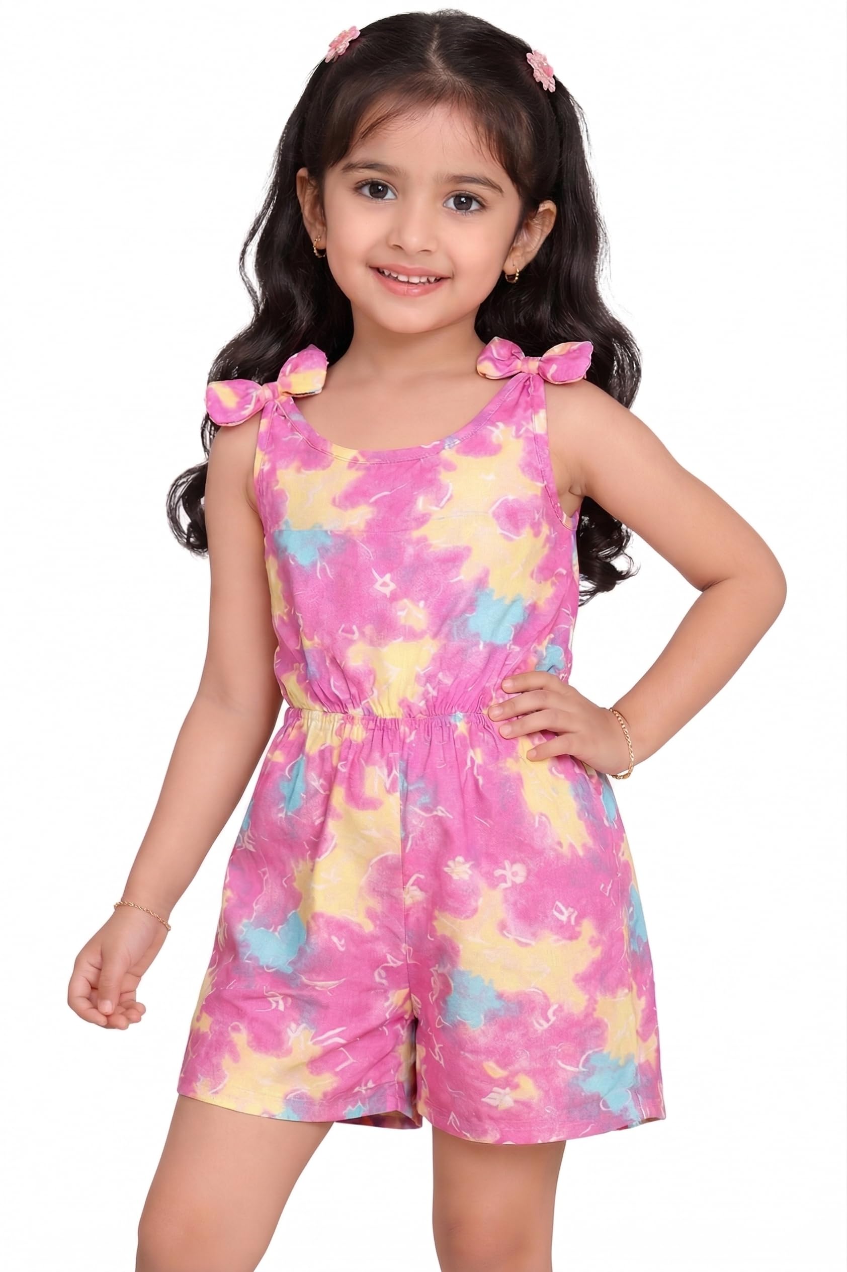 Girls Multicolor Tie Dye Playsuit | Sleeveless Romper | Elastic Waist Kids Jumpsuit | Soft Breathable Summer Wear | Casual One Piece Outfit for Girls-image-23
