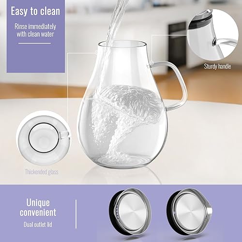 Miniatura 10 de WARMSIMPLE Jarra de vidrio de 1.8 litros60 onzas, jarra de agua para puerta de refrigerador, jarra de agua de vidrio de borosilicato alto con tapa