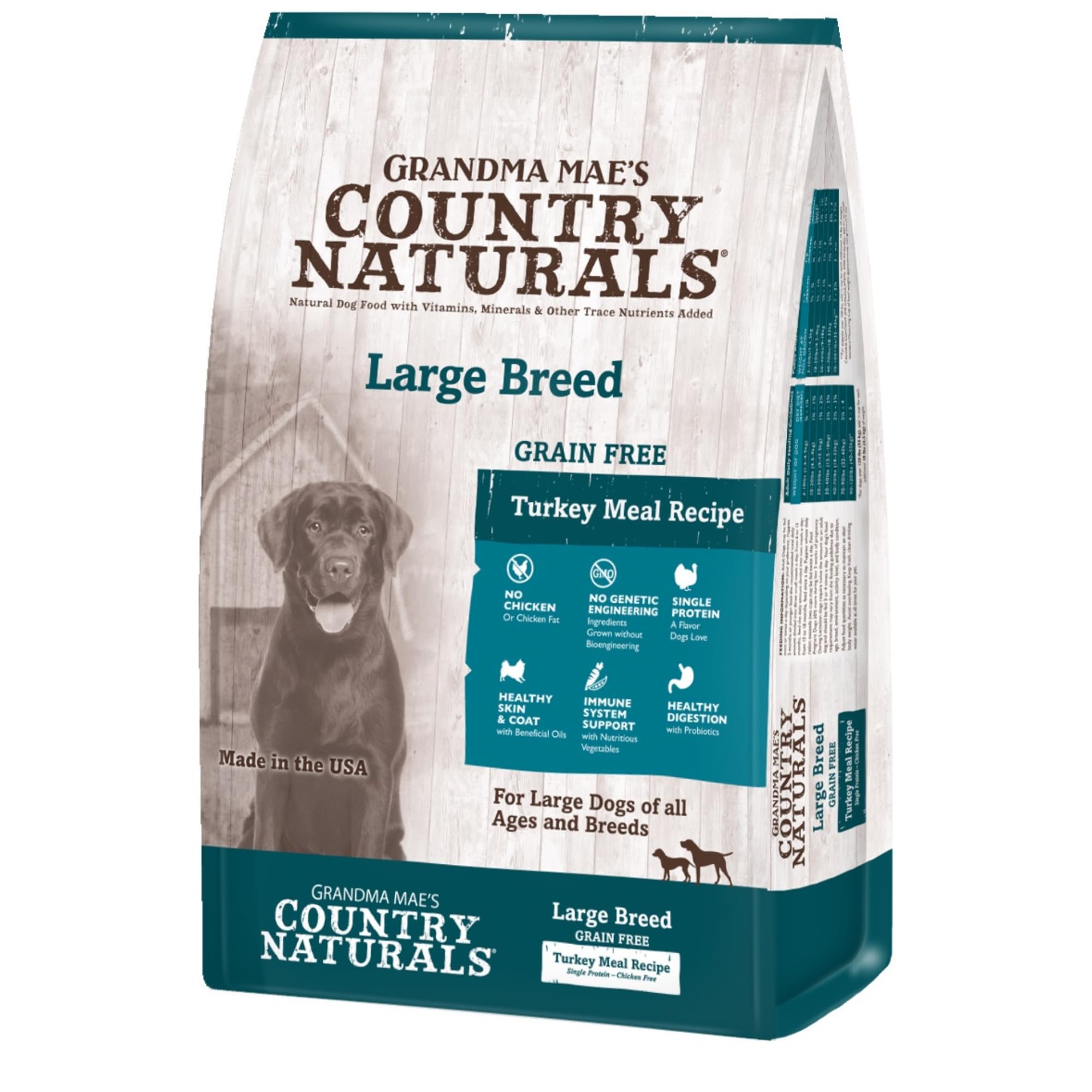 Grandma Mae’s Country Naturals Dry Dog Food, Grain Free Large Breed Formula, Turkey, Slow Cooked & Nutrient Dense, Made in USA, 14 LB Bag