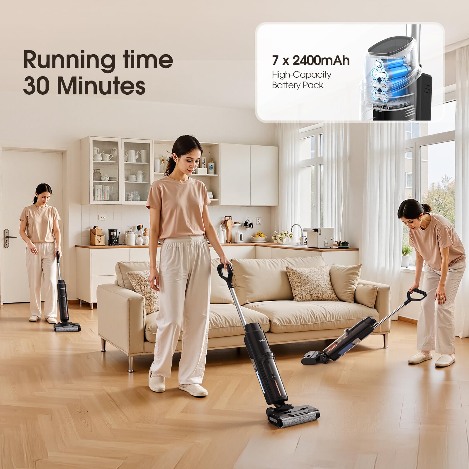 Lubluelu 3-in-1 Cordless Floor Washer, Super Suction, Wet & Dry Dual Use, One-Click Self-Cleaning, HEPA Filtration, Smart Voice Reminder, 6mm Edge Cleaning, Ideal for Home Cleaning,