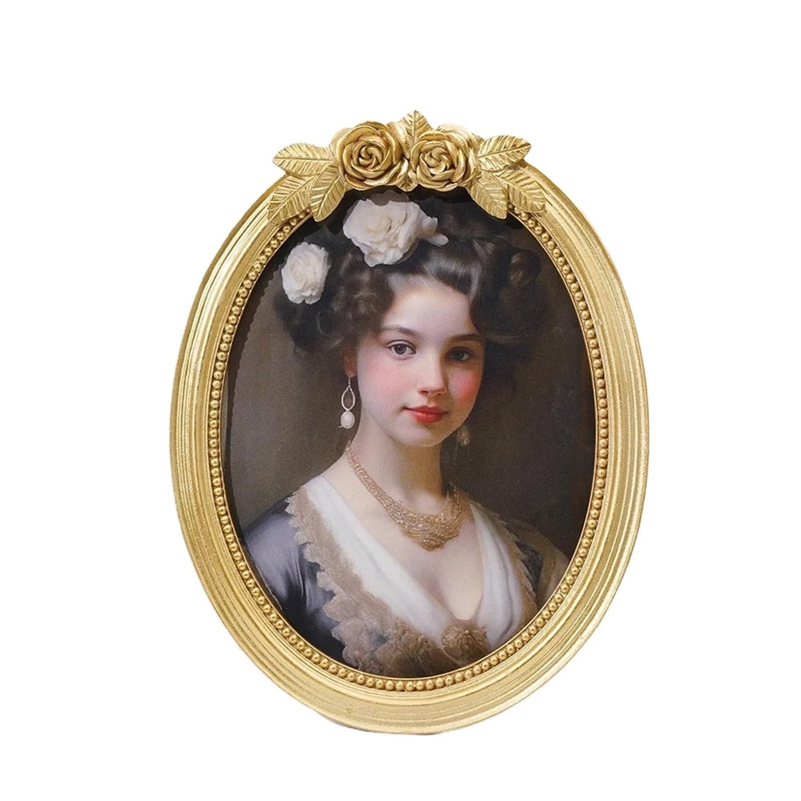 Metal Picture Frame, Golden Rose Oval Resin Photo Frame Multiple Sizes Desktop Home Decor(Size1)