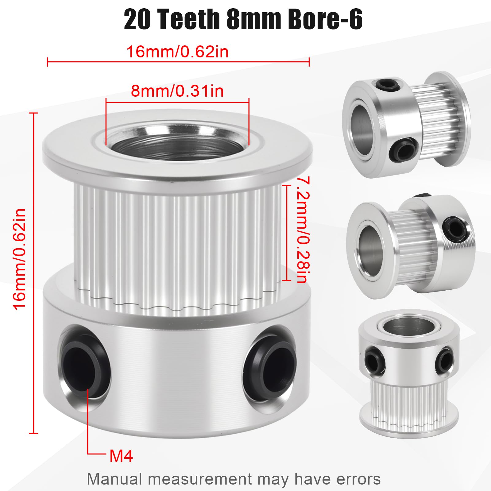 6 Pack GT2 Timing Belt Pulley 20 Teeth,8mm bore,synchronous Pulley (6, 20T-B8-6) — Amazon image 2