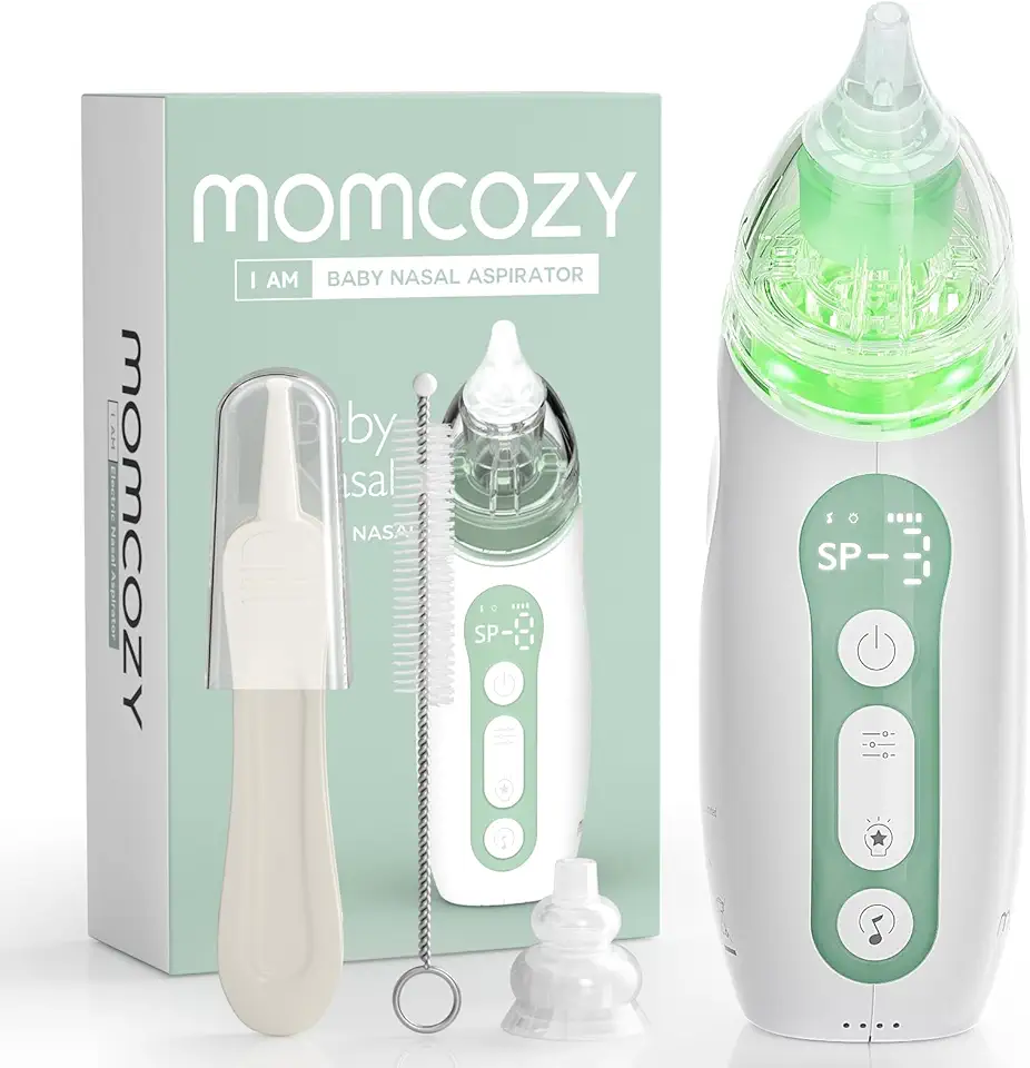 Momcozy Baby Nasal Aspirator, 3 Suction Levels Electric Nasal Aspirator for Baby, Newborn and Toddler, Portable Baby Nose Aspirator with Light Soothing and Music