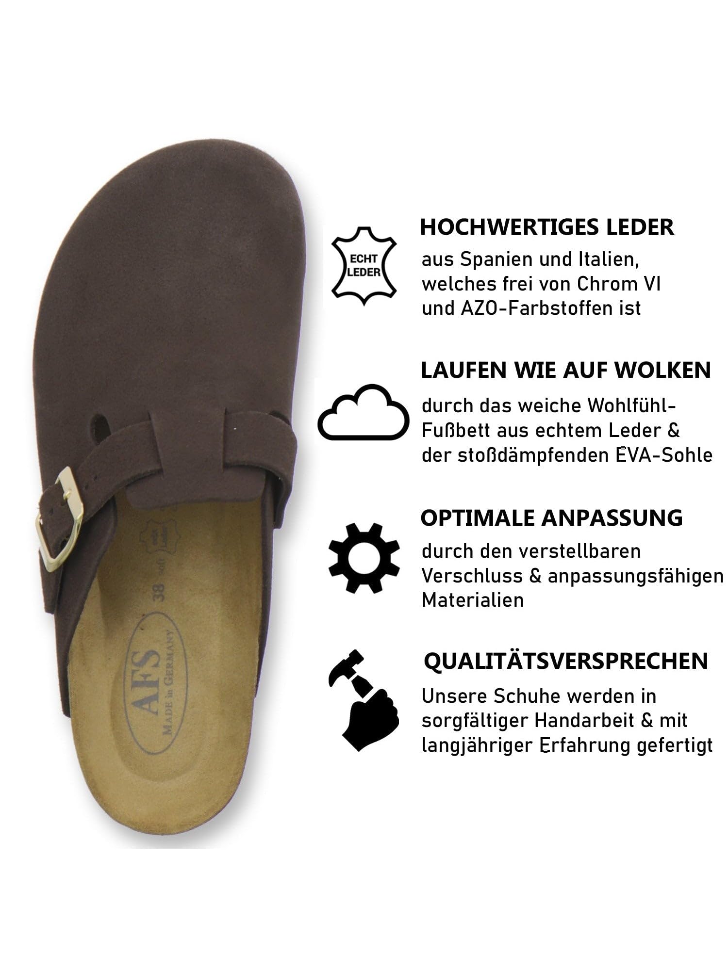 AFS 2900, comode pantofole da donna, in pelle, made in Germany