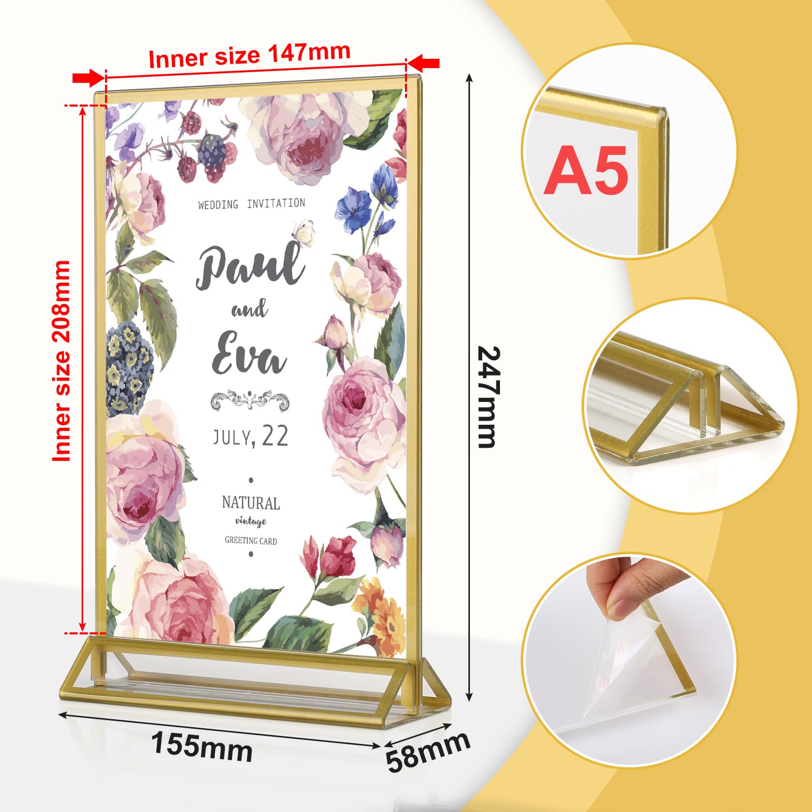 efuturetime 12PCS Porta Menu da Tavolo A5 in Acrilico | Espositore Plexiglass Verticale, Cornici Doppia Faccia per Foto, Matrimonio, Pubblicità, Ricevimento