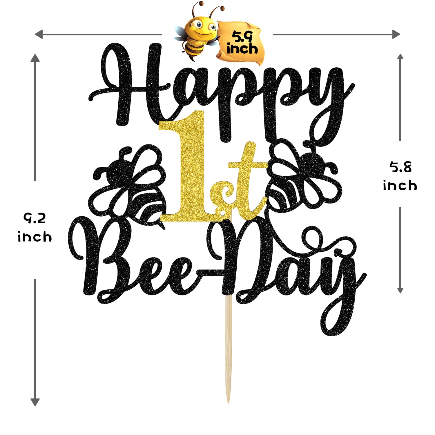 Biene 'One' Tortenaufsatz Aus Acryl | 1. Geburtstag Dekoration | Babyparty Bienen-Thema | Schwarzer Kuchen-Deko-Aufsatz