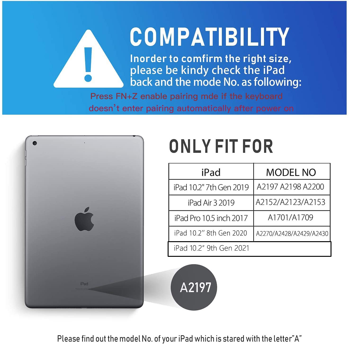 Phixnozar Keyboard Case for 2021 NewÂ iPadÂ 9th Generation 10.2 inch / 8th 2020 / iPad 7th Gen 2019 / iPad Air 3rd Gen/iPad Pro 10.5" 2017 â€“ Stable Touchpad Function -10.2/10.5"- Black