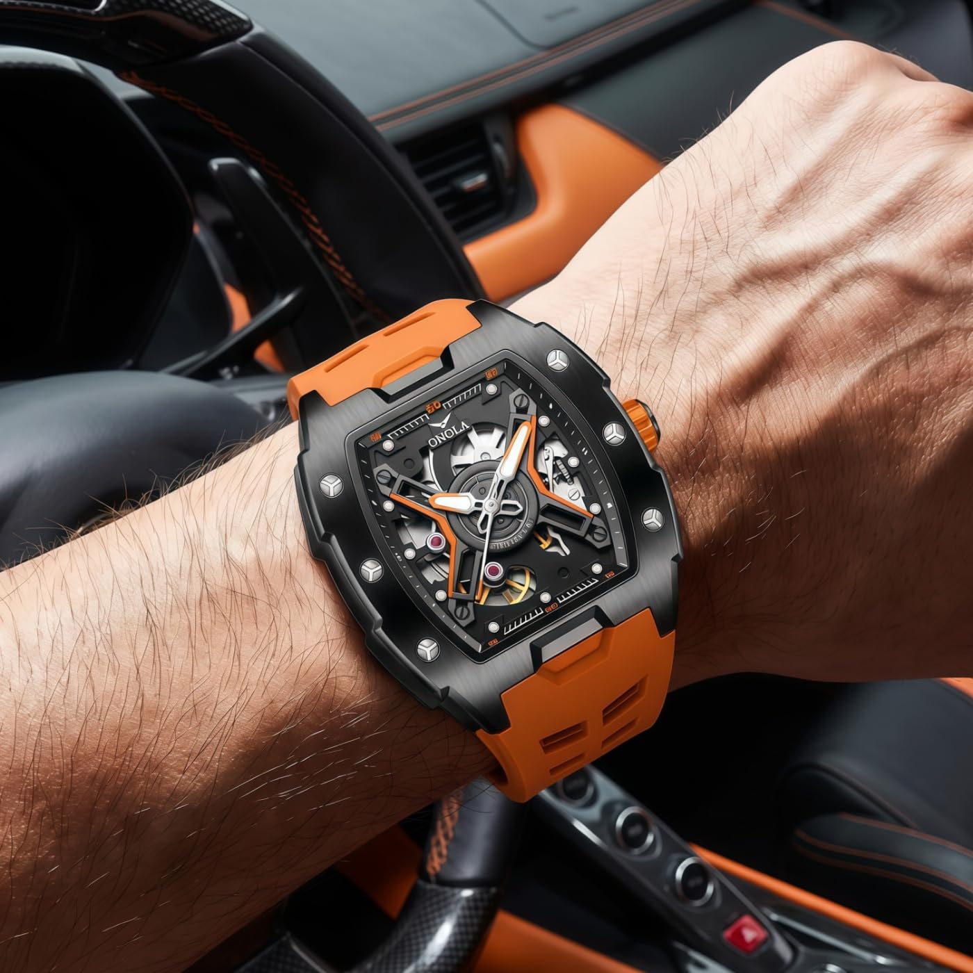 Moda w kształcie beczki wina męski wydrążony mechaniczny zegarek szkielet design silikonowy pasek wodoodporny sportowy w pełni automatyczne zegarki na rękę