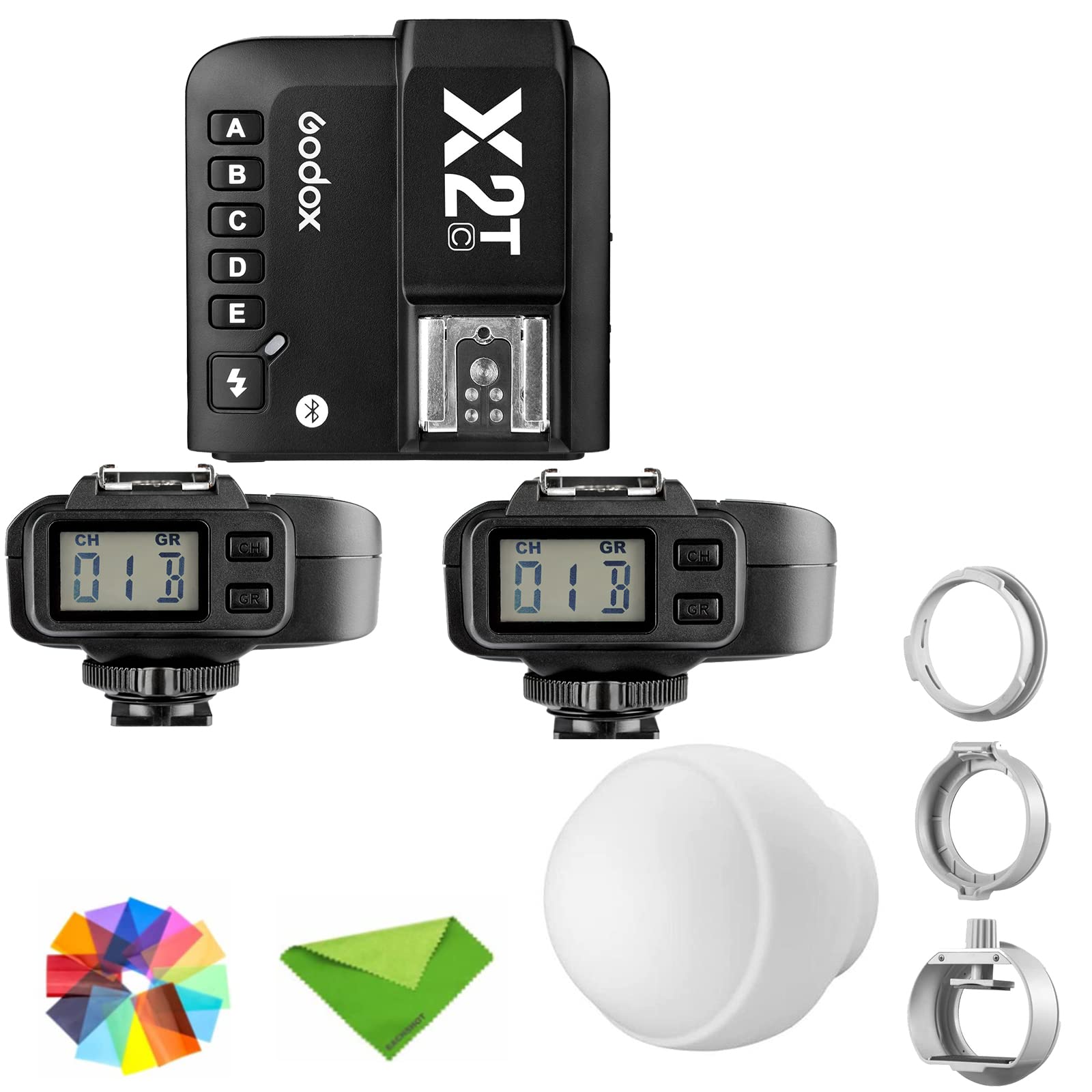 Godox X2T-C TTL w/Godox ML-CD15 Flash Diffuser Wireless Flash Trigger with 2×Godox X1R-C Receiver for Canon Camera Flash Speedlight, 1/8000s HSS, TCM Function, New Hotshoe Locking, New AF Assist Light