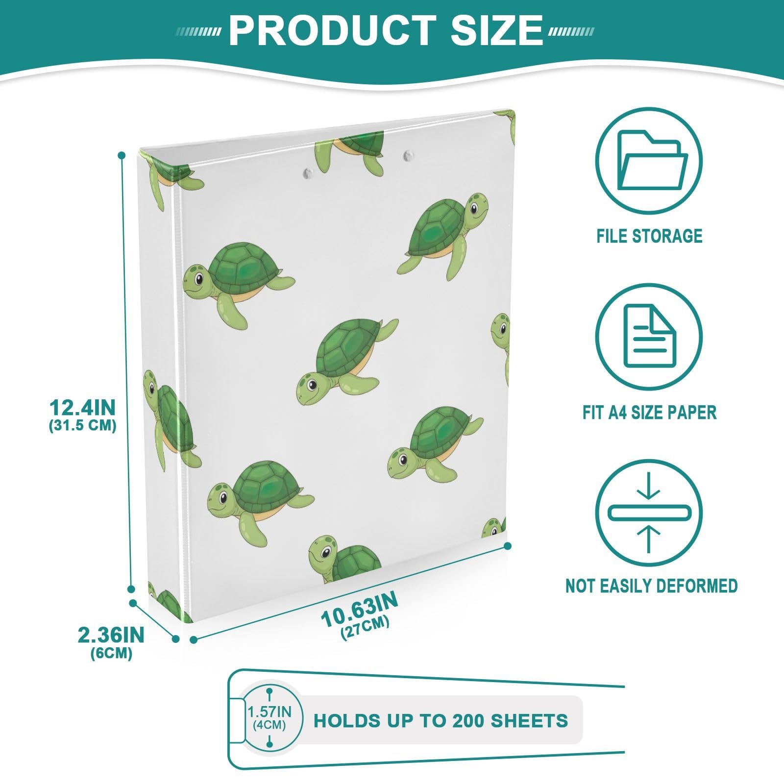 Lot de 2 classeurs décoratifs à 3 anneaux en forme de tortues de mer de 3,8 cm avec poches, pour l'école, l'université ou le bureau
