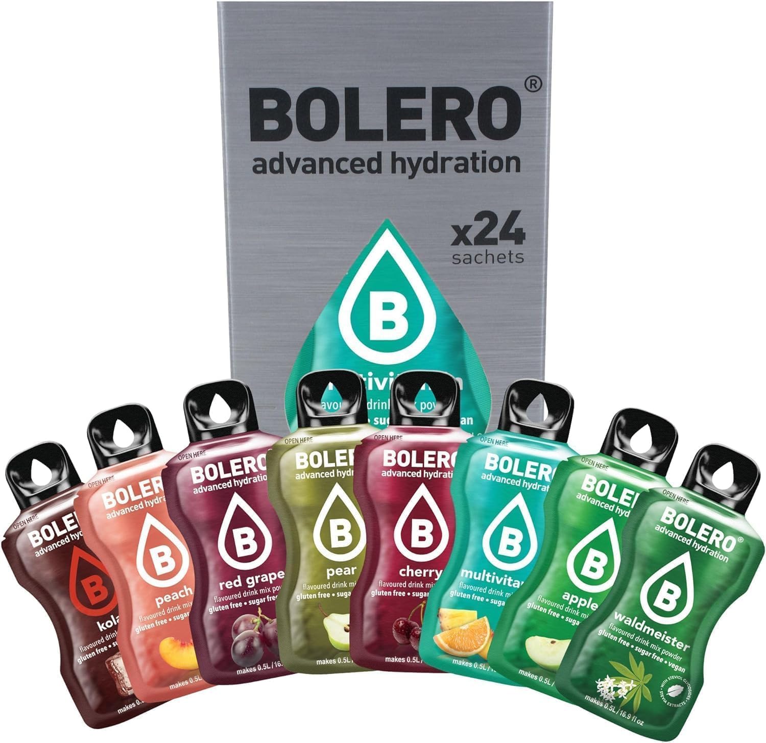 Bolero CLASSIC FLAVORS MIX | 24x3g I Erfrischendes Zuckerfreies Getränkepulver mit Stevia gesüßt | Vitamin C | für Diabetiker geeignet | eine Mischung aus exotischen Fruchtaromen