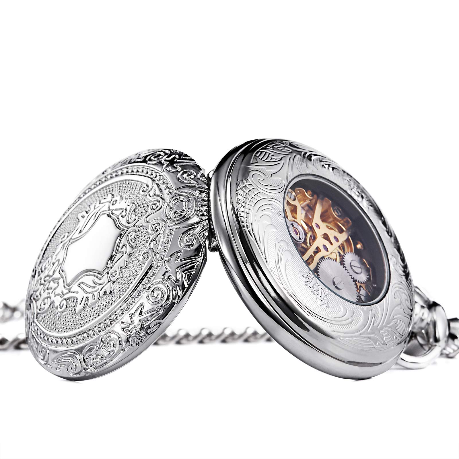 Treeweto orologio da tasca – Full Hunter scheletro quadrante meccanico orologi da tasca per uomo donna