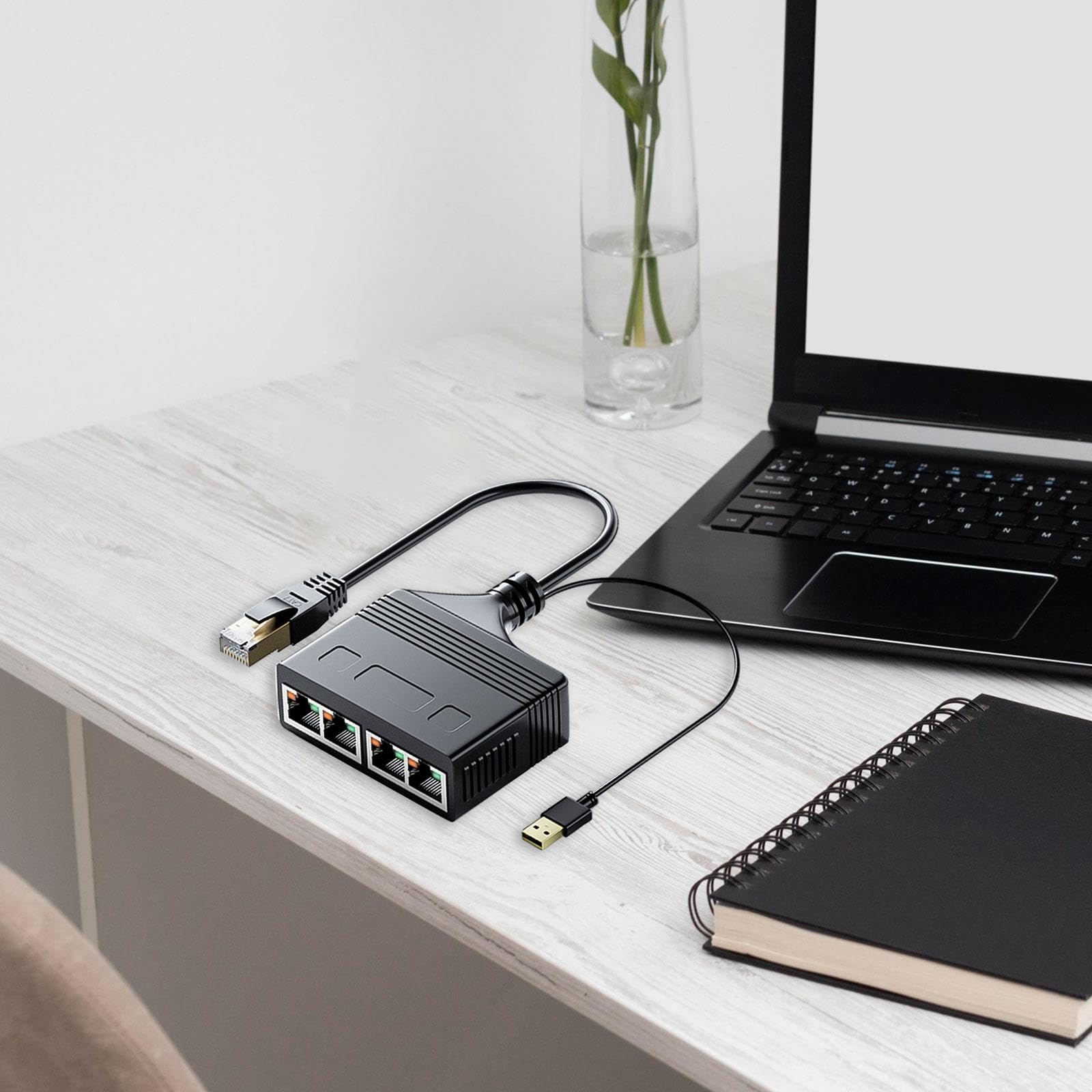 4 Piezas RJ 45 Divisor de Red Cable Ethernet Adaptador LAN Extensión con USB para Conectar Simultáneamente Dispositivos Y Internet Adecuado, 1 a 4 1000 Mbps