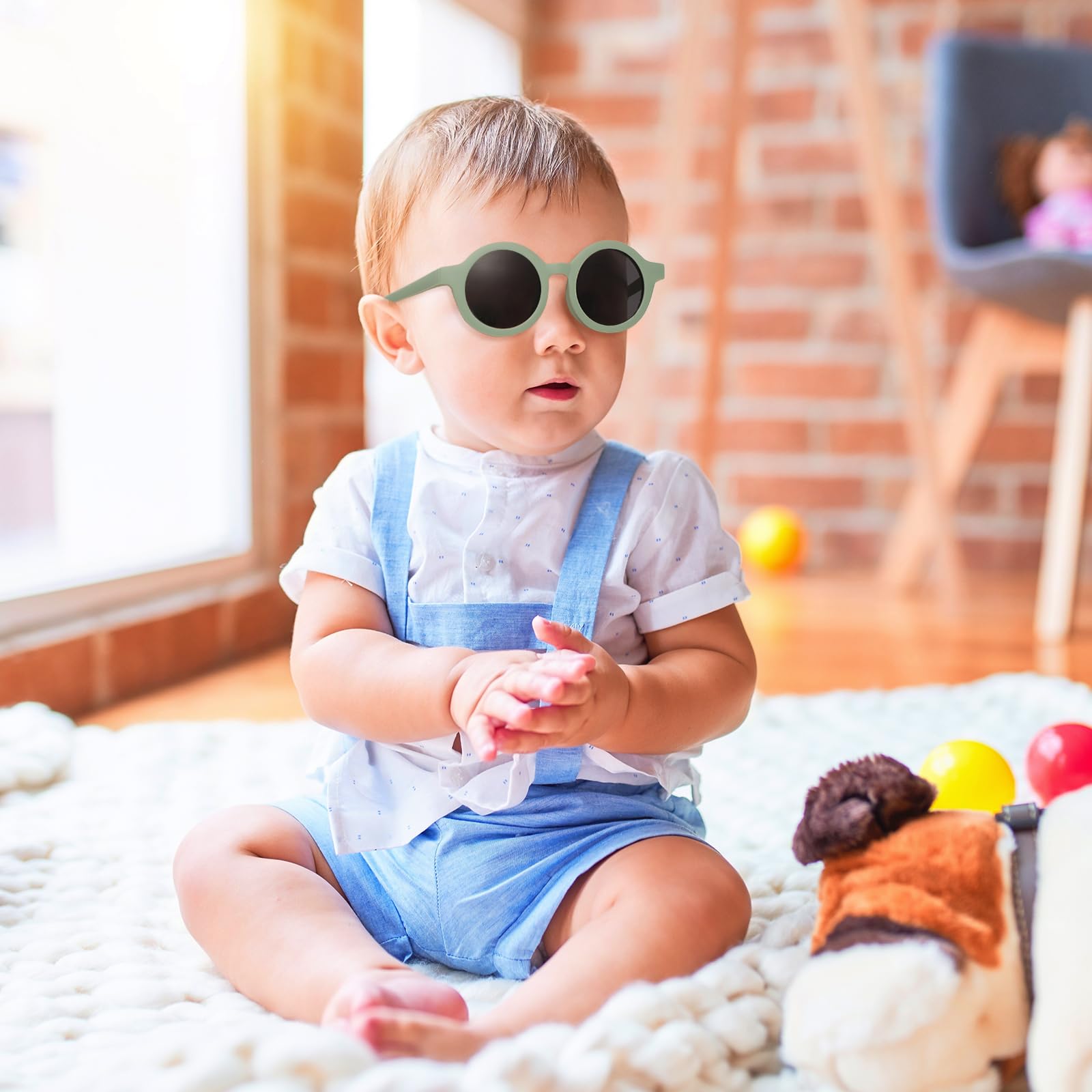 Dziecięce okulary przeciwsłoneczne z paskiem, urocze okrągłe okulary polaryzacyjne dla niemowląt, elastyczne gumowe okulary ochrona UV400, dla małych dziewczynek, chłopców w wieku 0-36
