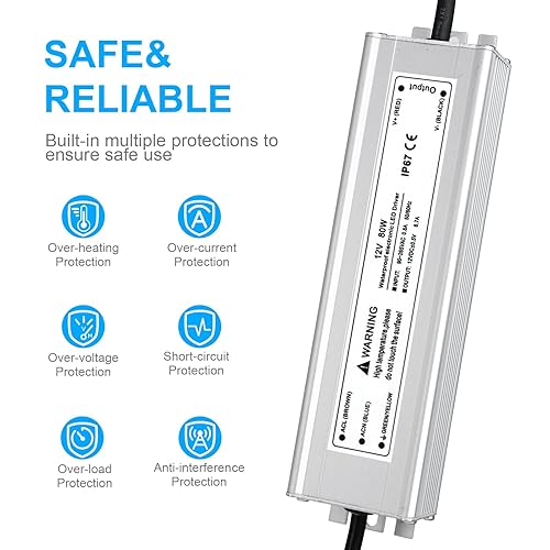 Miniatura 107 de LightningWill transformador impulsor de fuente de poder LED, impermeable, IP67, 110V CA a 12V DC con enchufe de 3 clavijas para uso externo