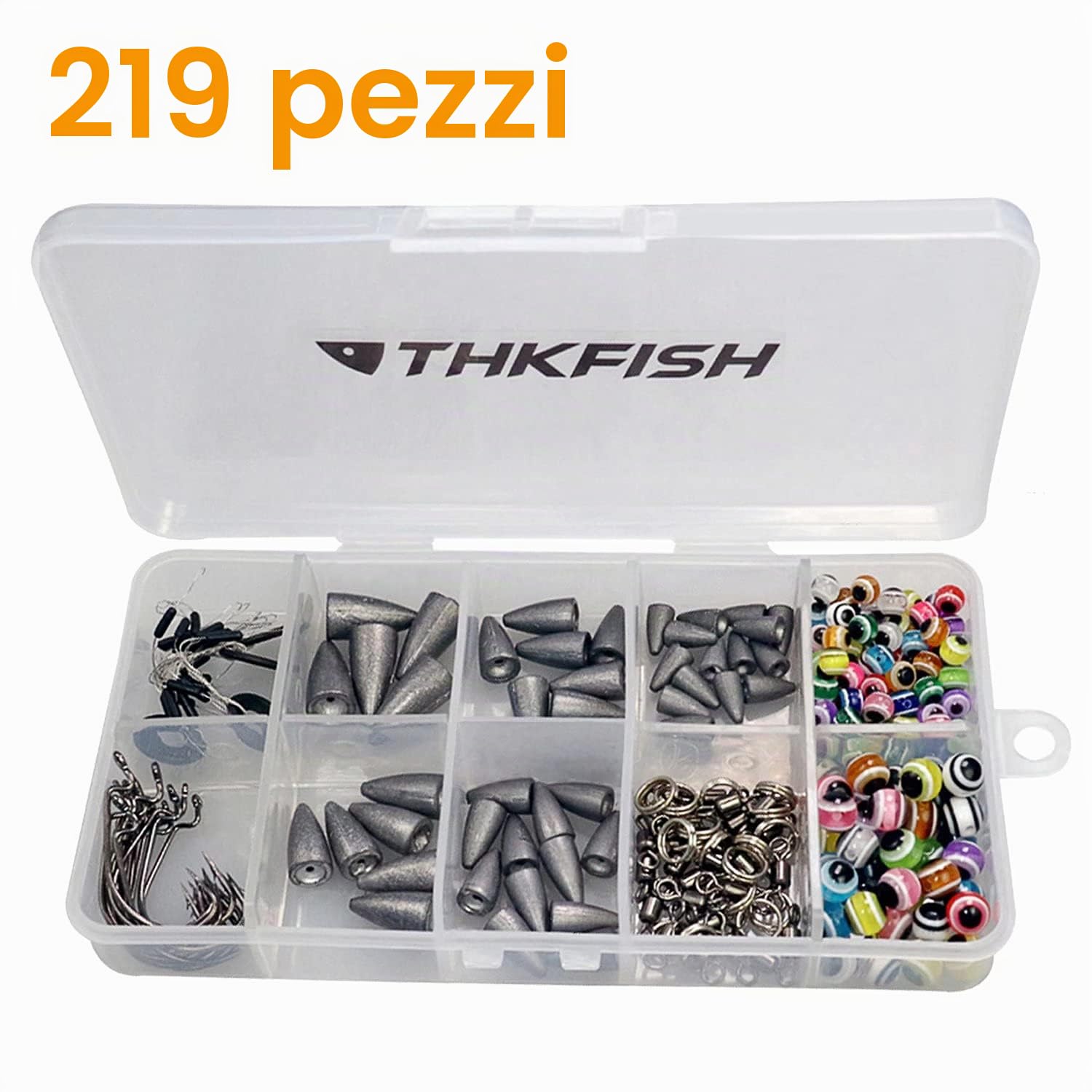 THKFISH Piombi da Pesca Accessori Pesca Texas Rig,Carolina Rig,Ami da pesca,Bobber Stopper,perline pesca,Anelli di pesca,Girelle da Pesca 64pezzi/219pezzi/50pezzi