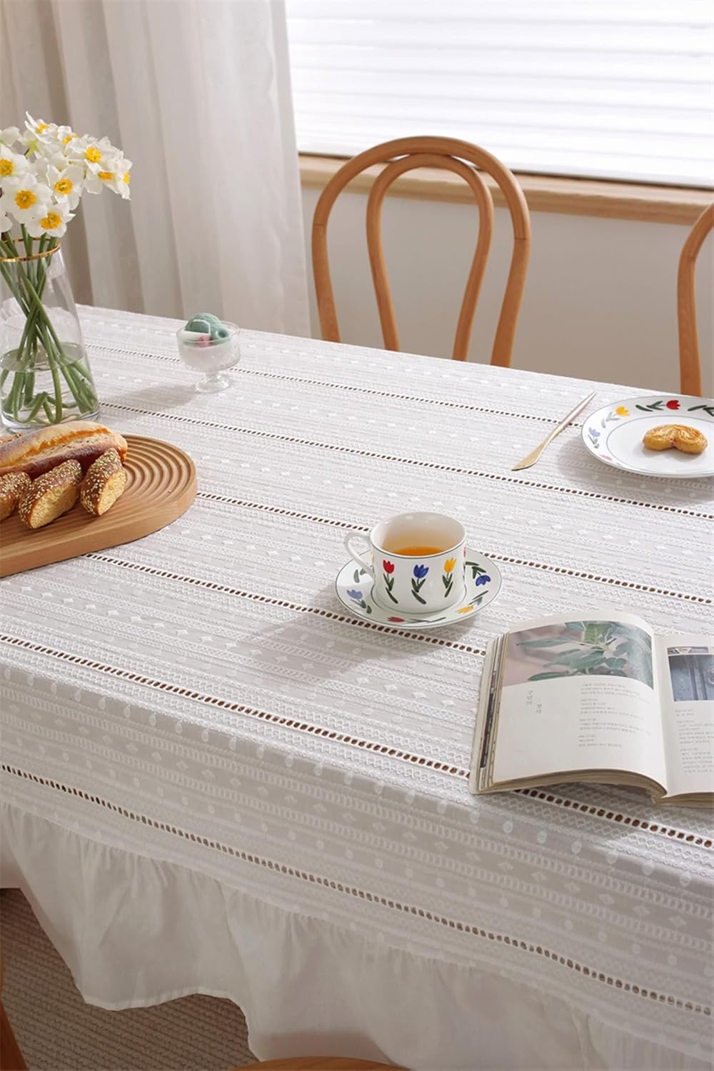 Square Tablecloth Dining Table 59 W x 59 L,Table Cover Party White Solid Color with Ruffle Cotton Table Cloth Cover