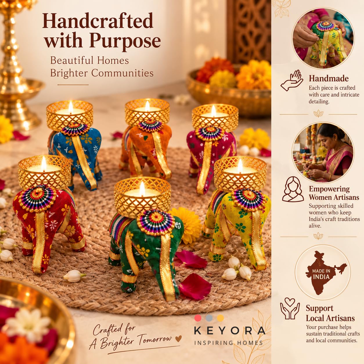 Elephant Tealight Holders - Diwali Decor & Gifts -9