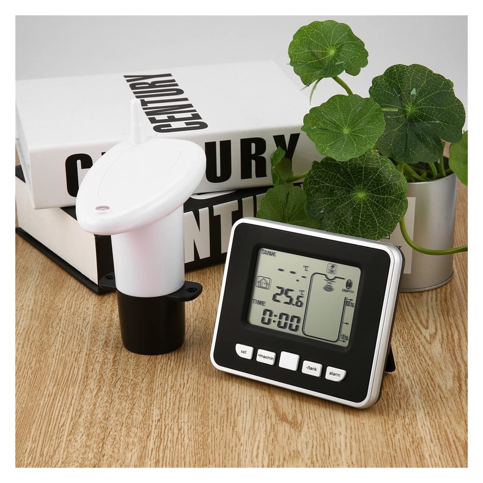 Medidor de nivel de agua, Sensor de medidor de nivel de profundidad líquida de tanque de agua inalámbrico ultrasónico con pantalla de temperatura con pantalla LED de 3,3 pulgadas