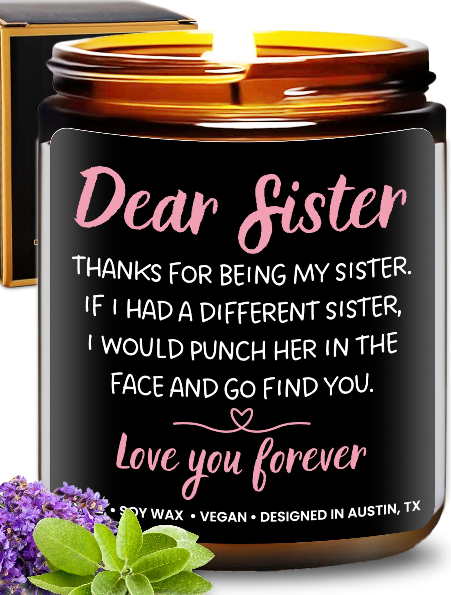 Bougie humoristique Dear Sister pour déclarer votre affection