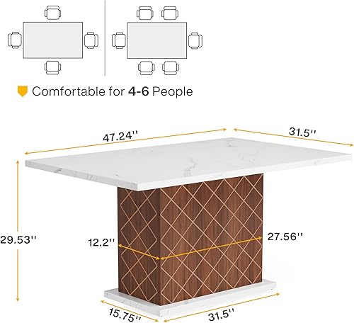 Miniatura 2 de Tribesigns Mesa de comedor de 47 pulgadas para 2-4, mesa de cocina moderna, mesa de comedor rectangular pequeña con parte superior de mármol