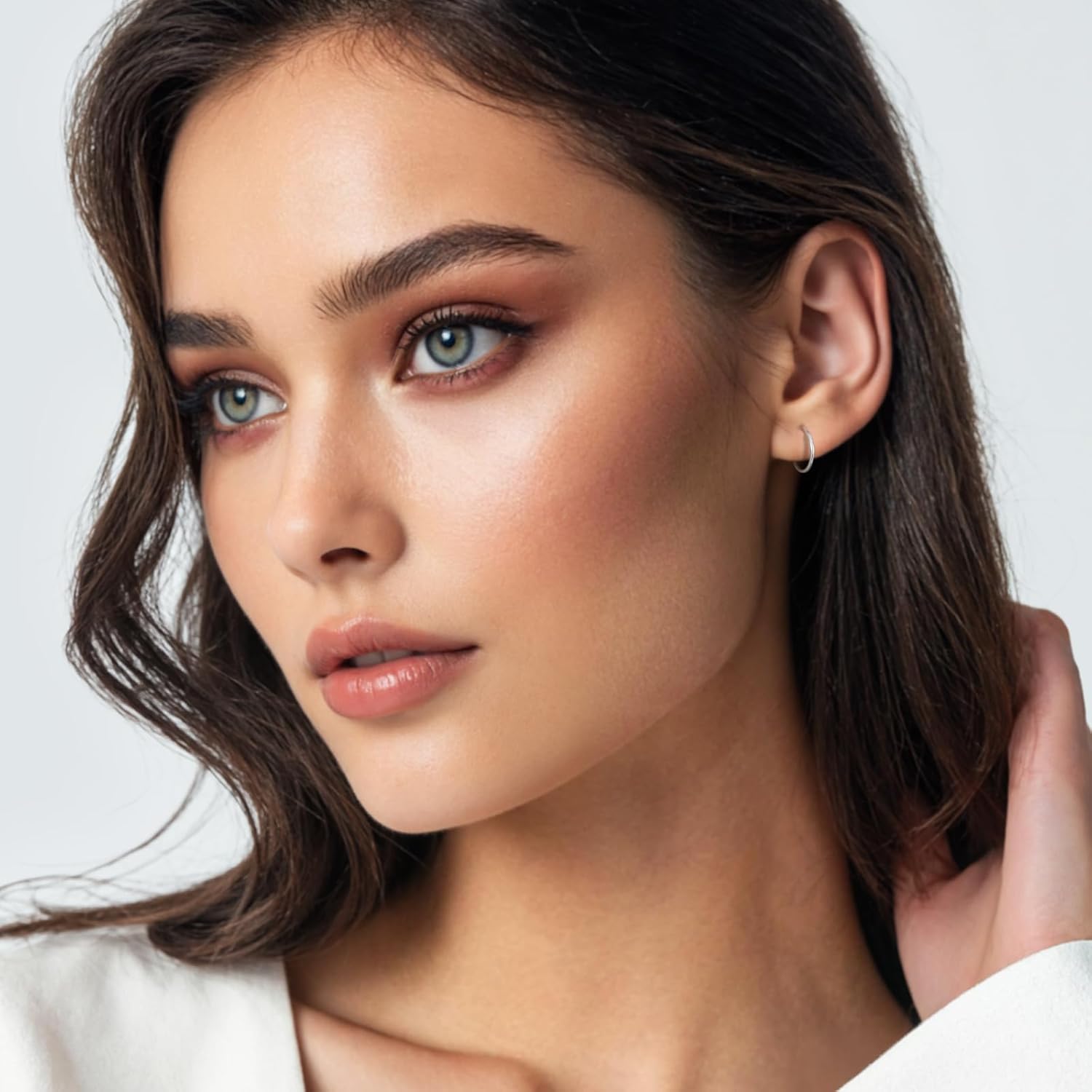 925 Sterling Silver Solid Infinity Sleeper Hinged Hoop Earrings Nose Ring Tragus 18G 8mm 10mm 12mm 14mm Women Men Hypoallergenic Body Jewelry Silver or Gold - Image 2