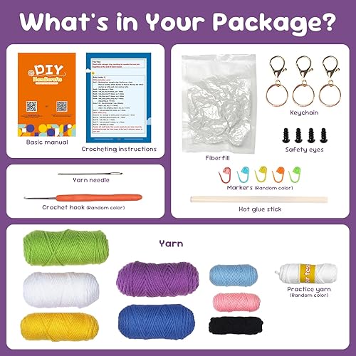 Miniatura 11 de Kit de ganchillo para principiantes, conejo, búho, rana 3 patrones de animales, kit de tejido para niños y adultos con tutoriales en video paso a