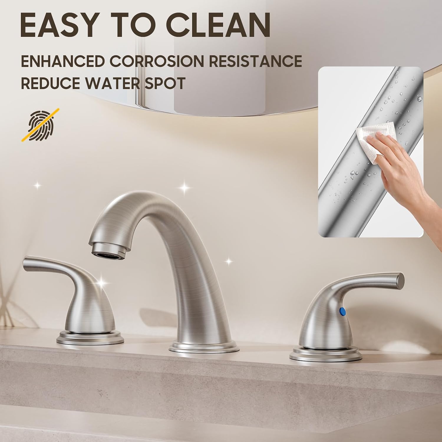 Phiestina Brushed Nickel Widespread Bathroom Sink Faucet 8 Inch 3 Hole Low Arc Bathroom Faucet, with Metal Pop-up Drain with Overflow and Water Supply Line, BF03008-B11-GBN