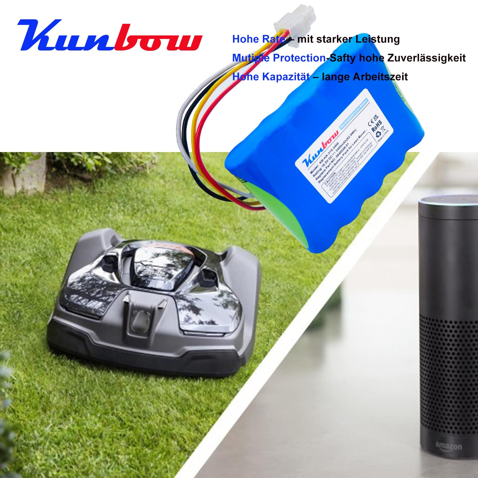 Batteria di ricambio per robot tosaerba Husqvarna Automower 310, 315, 5848228-01, 5848228-02,5848528-01, 5895862-01, compatibile con Gardena Sileno R100Li,R130Li,R160Li Robot da prato. (18,5