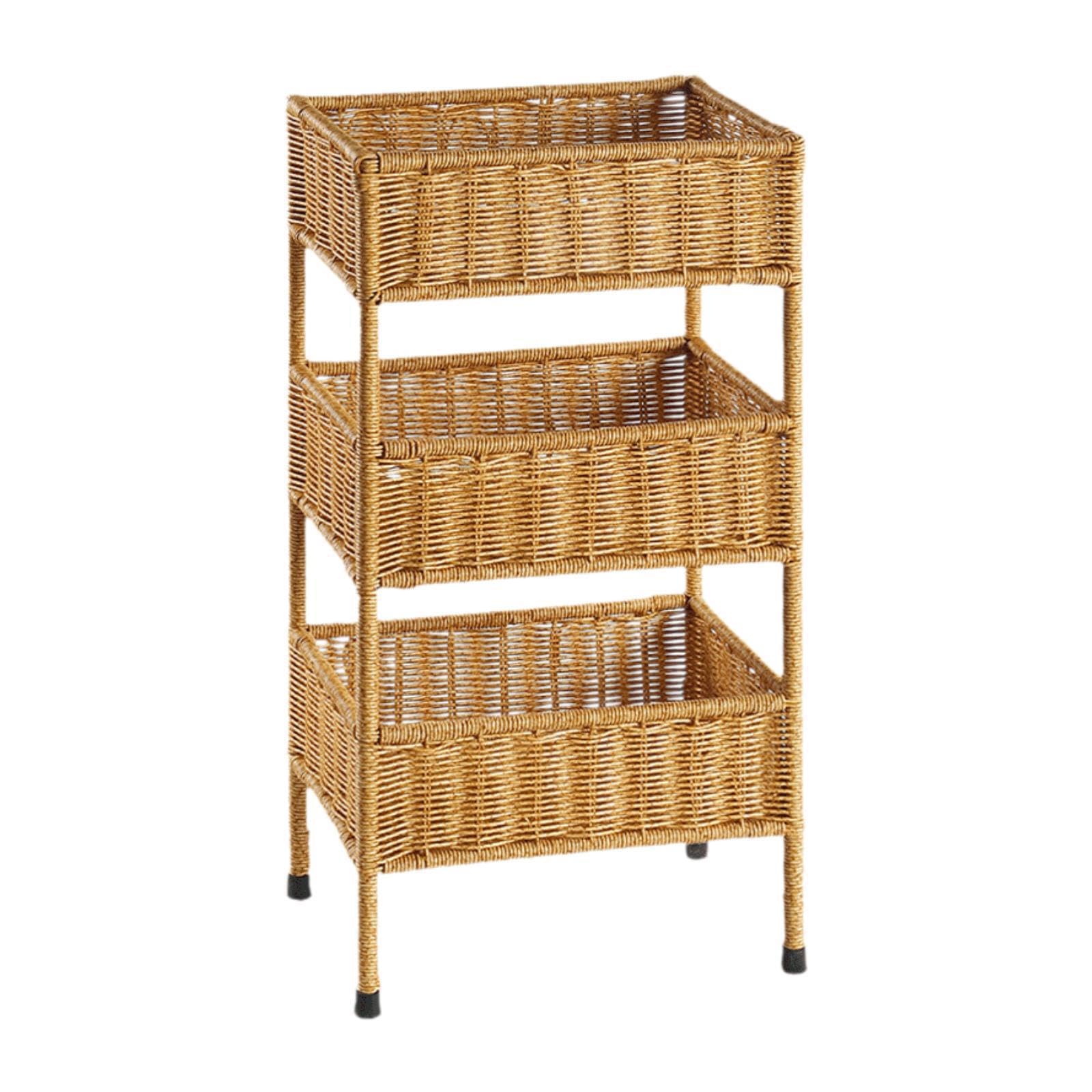 Twisaxc Shelf Rack Household Sundries Organizer Simple Durable Storage Organizer Rack Three Layers Rattan Ensuring Durability And Longevity Three Layers