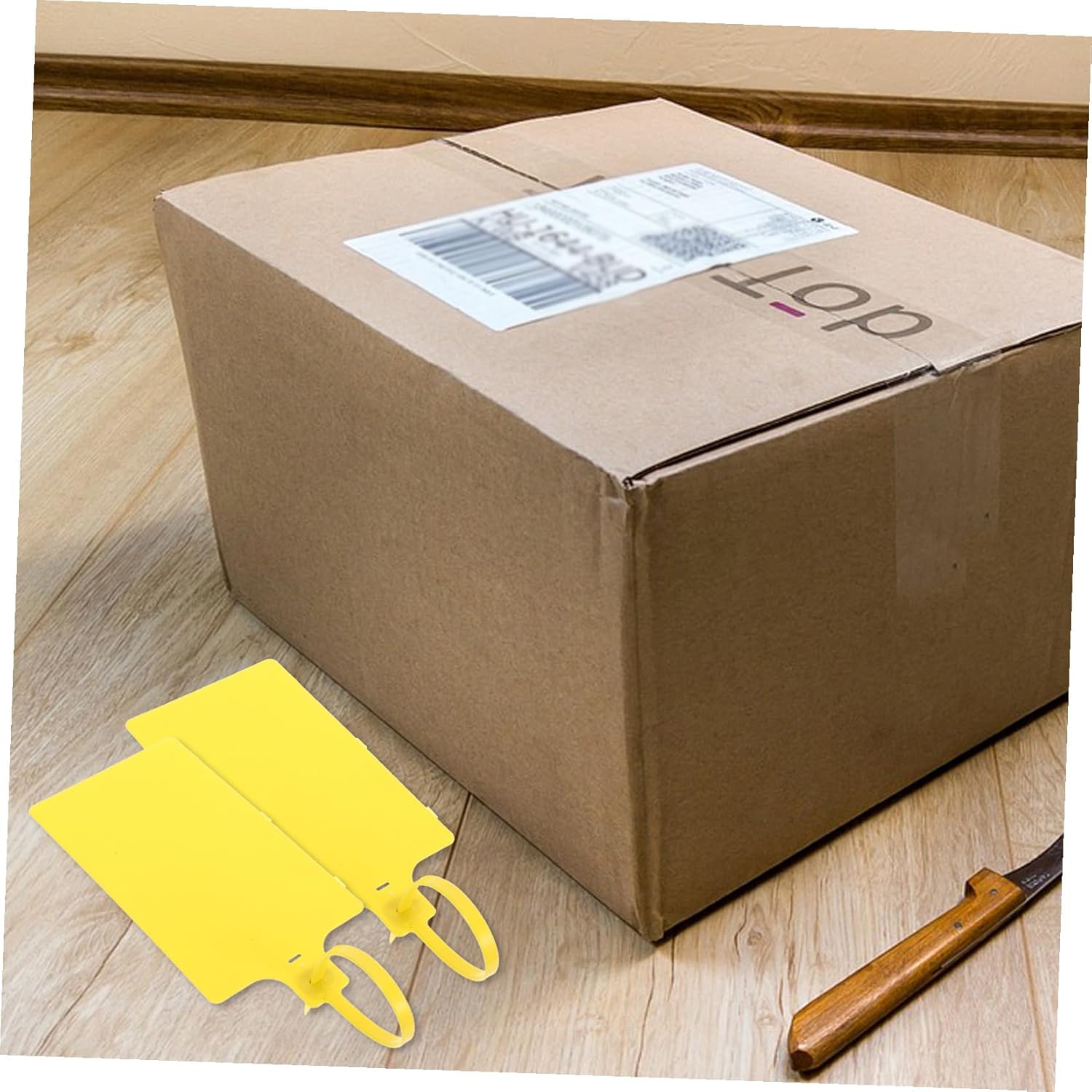 100Pcs Yellow Plastic Shipping Tags 5.8X100Mm Cable Labels Luggage Labeling Tags with Wire for Packaging and Industrial Use
