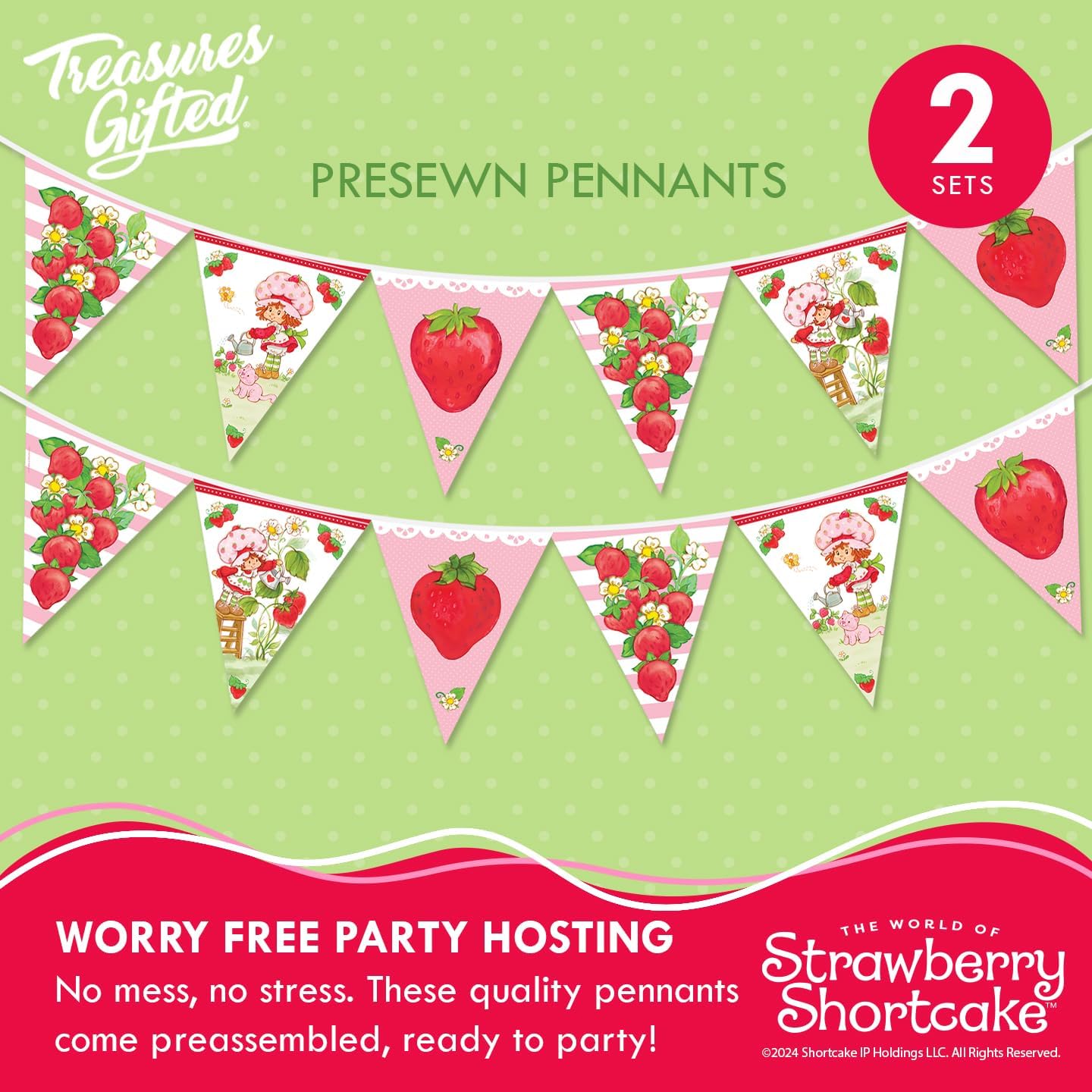 Treasures Gifted Officially Licensed Strawberry Shortcake Banner Set of 3 - (1) Birthday Banner & (2) Triangle Pennants - World of Strawberry Shortcake Party Decorations Supplies Accessories - Image 5