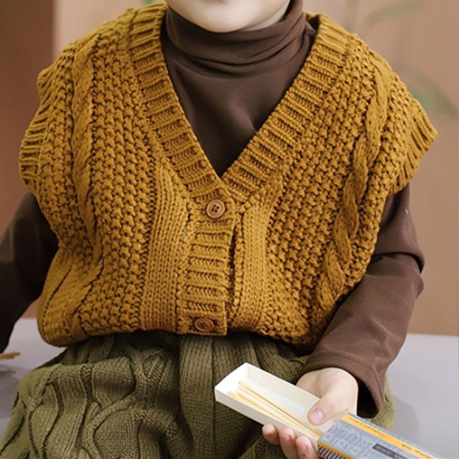 Kids School Uniform Sweater Vest V Neck Sleeveless Cable Knit Cardigan Back to School Trendy Preppy Button Down Knitted