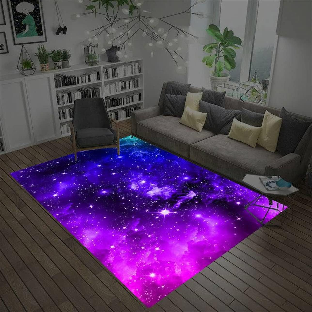 Chyuan Galaxia Planeta Alfombra de La Sala de Estar Cielo Estrellado Morado Alfombra de la Habitación de Los Alfombra de Pasillo Alfombra de Salón (Púrpura,100x160cm)