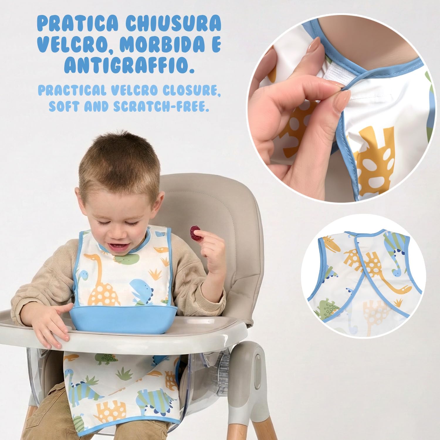 PERLETTI Bavaglini Impermeabili Bambini con Tasca Silicone Raccoglipappa Staccabile - Bavaglino Svezzamento Senza Maniche - Grembiule Pappa Bavaglia Bambino Bambina Lavabile Riutilizzabile