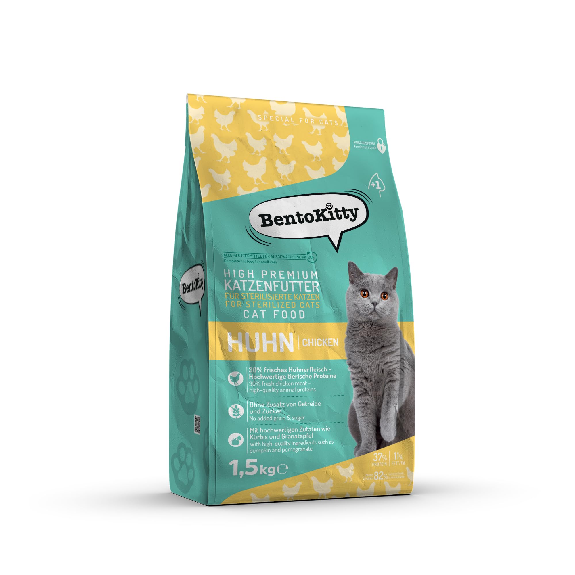 BentoKitty Sterilisiert Huhn 1,5kg – Getreidefreies High Premium Katzenfutter Trockenfutter für sterilisierte Katzen 71% tierische Zutaten & 30% frisches Huhn Zuckerfrei & ohne künstliche Zusätze