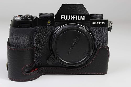BolinUS - Funda para cámara Fujifilm Fuji X-S10 XS10 y XS10, hecha a mano, de piel auténtica y correa de mano, color negro
