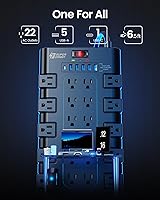 Vista 2 de Regleta de alimentación, SUPERDANNY - Protector contra sobretensiones con 22 tomas de corriente AC y 6 puertos de carga USB, 1875 W/15 A, 2100