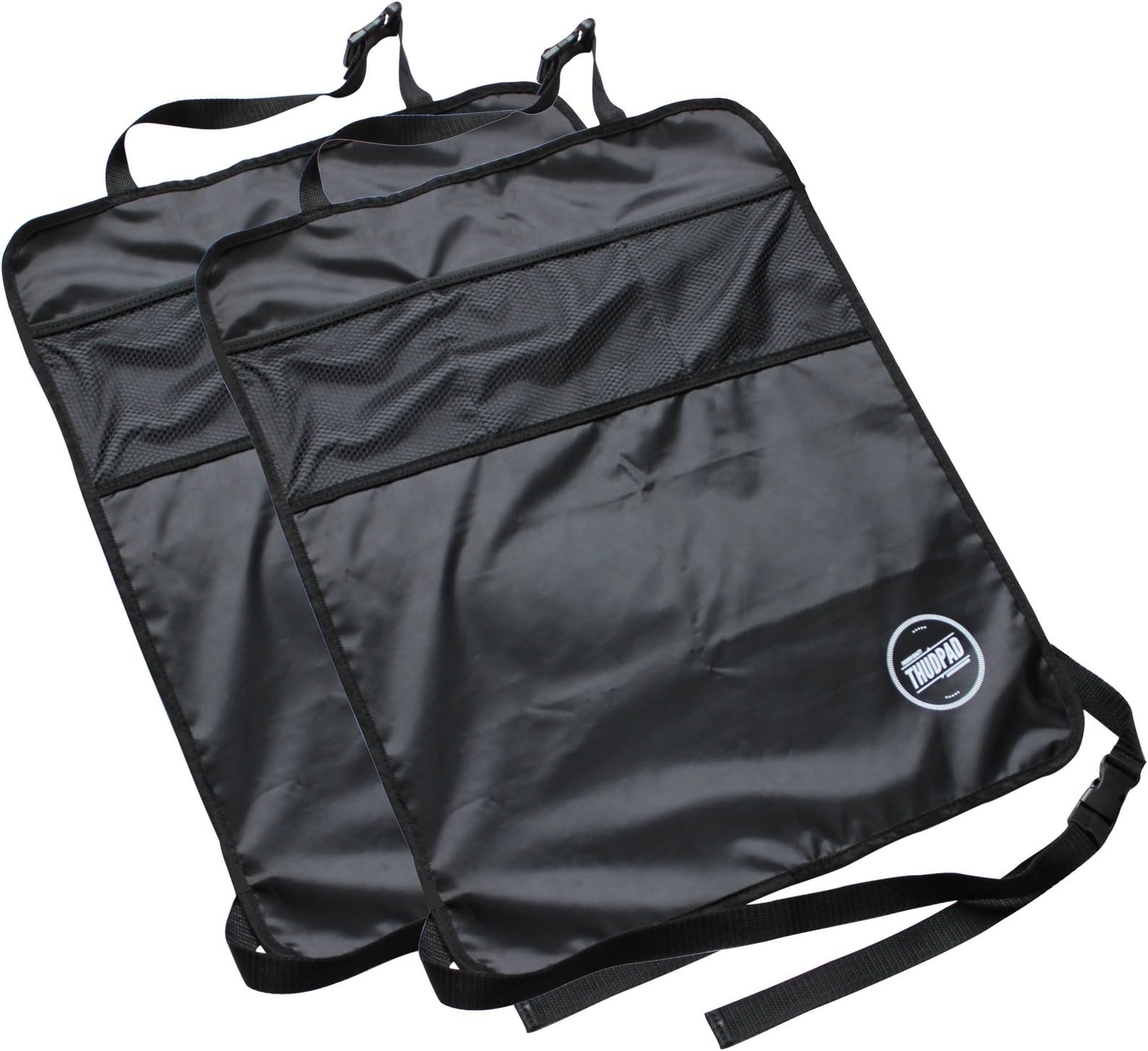 Kick Mats - Car Seat Back Protectors (2-pack, Black) - Auto Backseat Kids Mini Organizer with its Built-in Mesh Pocket - Durable, Water-proof & Spill-resistant - Adjustable Strap - Easy to Clean - Easy to Install