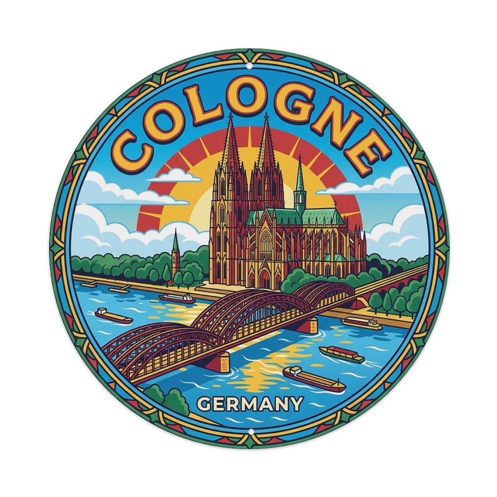 Germany Retro Travel Cologne Vintage Metal Tin Sign Plaque Wall Decor for Cafe, Club Bar, Office, Garden Metal Poster 8x8Inch