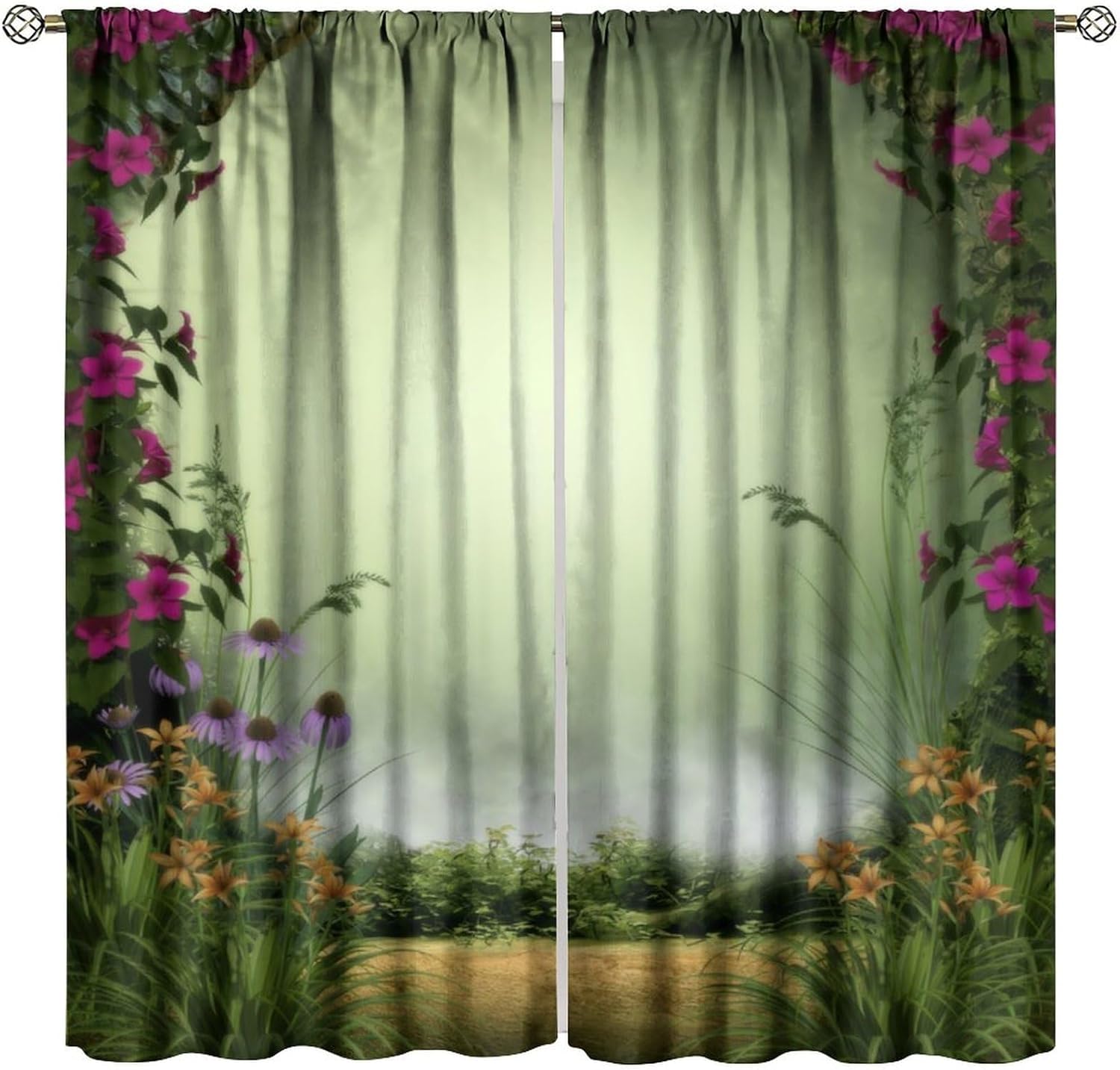 WHDEBPRD Fantasy Forest Curtains for Bedroom,Wild Flower