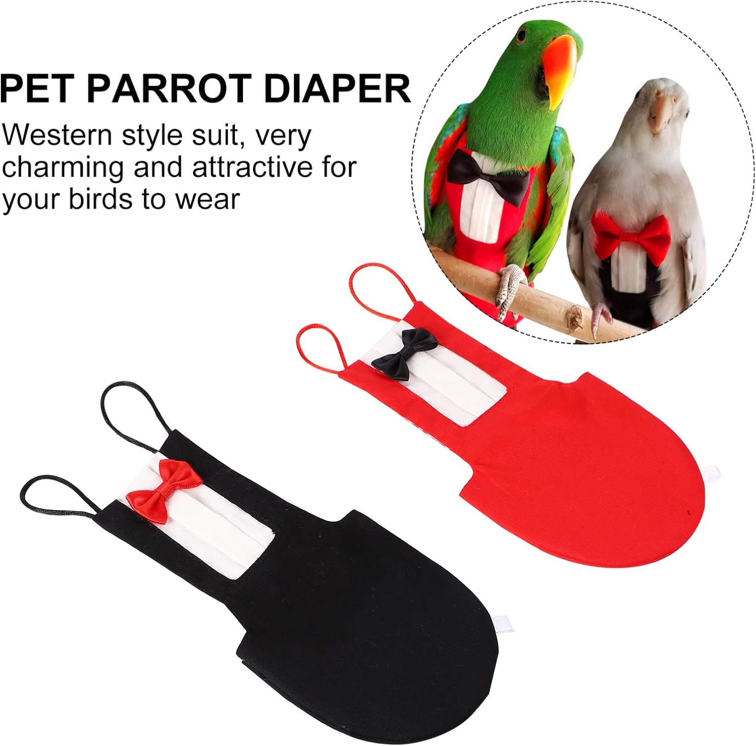 Balacoo 2 Pack Bird Diaper Parrot Flight Suit Reusable Parrots Nappies with Bowtie Decor Pet Clothes for Budgie Parakeet Cockatiel Wedding Anniversary Christmas Birthday Party- Size L - Image 3