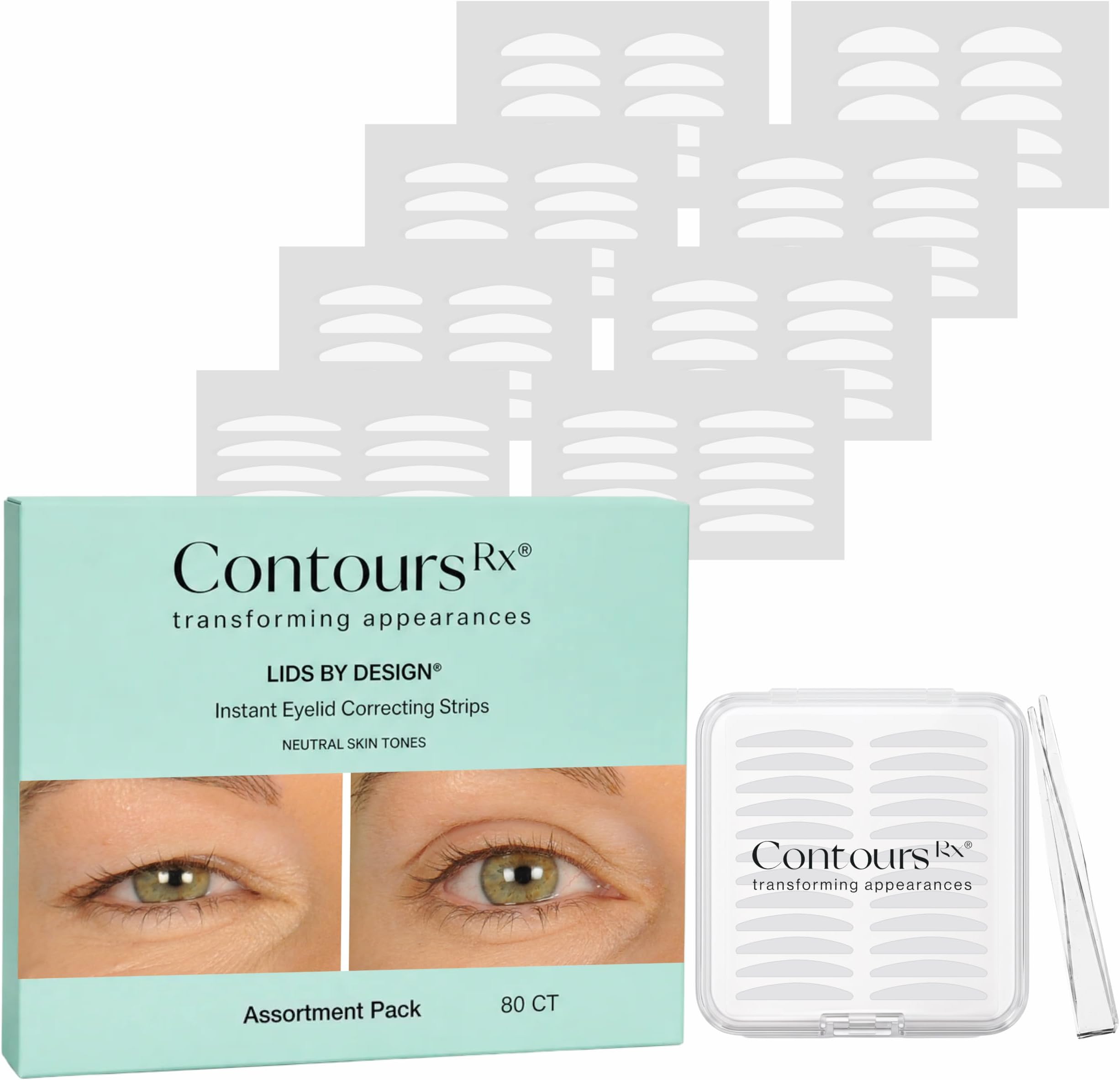 Contours Rx Lids by Design – Assorted Instant Eyelid Lift Strips (N°4–N°7) for Slight to Dramatic Droopy, Hooded & Heavy Lids – Transparent, Medical-Grade, Non-Surgical Eye Lift Tape – 80 Count