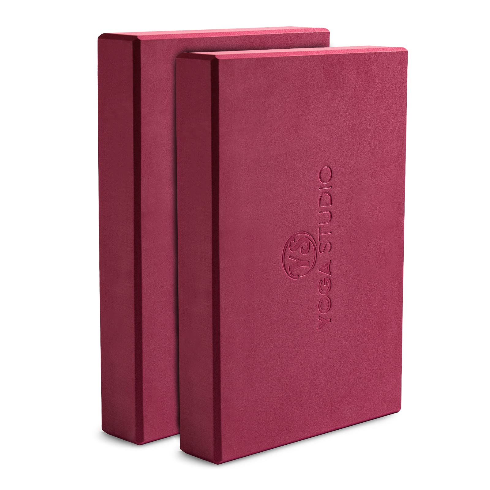 Yoga Studio Yoga Block - 30cm x 20cm x 5cm, Non-Slip EVA Block - Twin Pack Bevelled Edges, Lightweight Exercise Accessory (Raspberry)