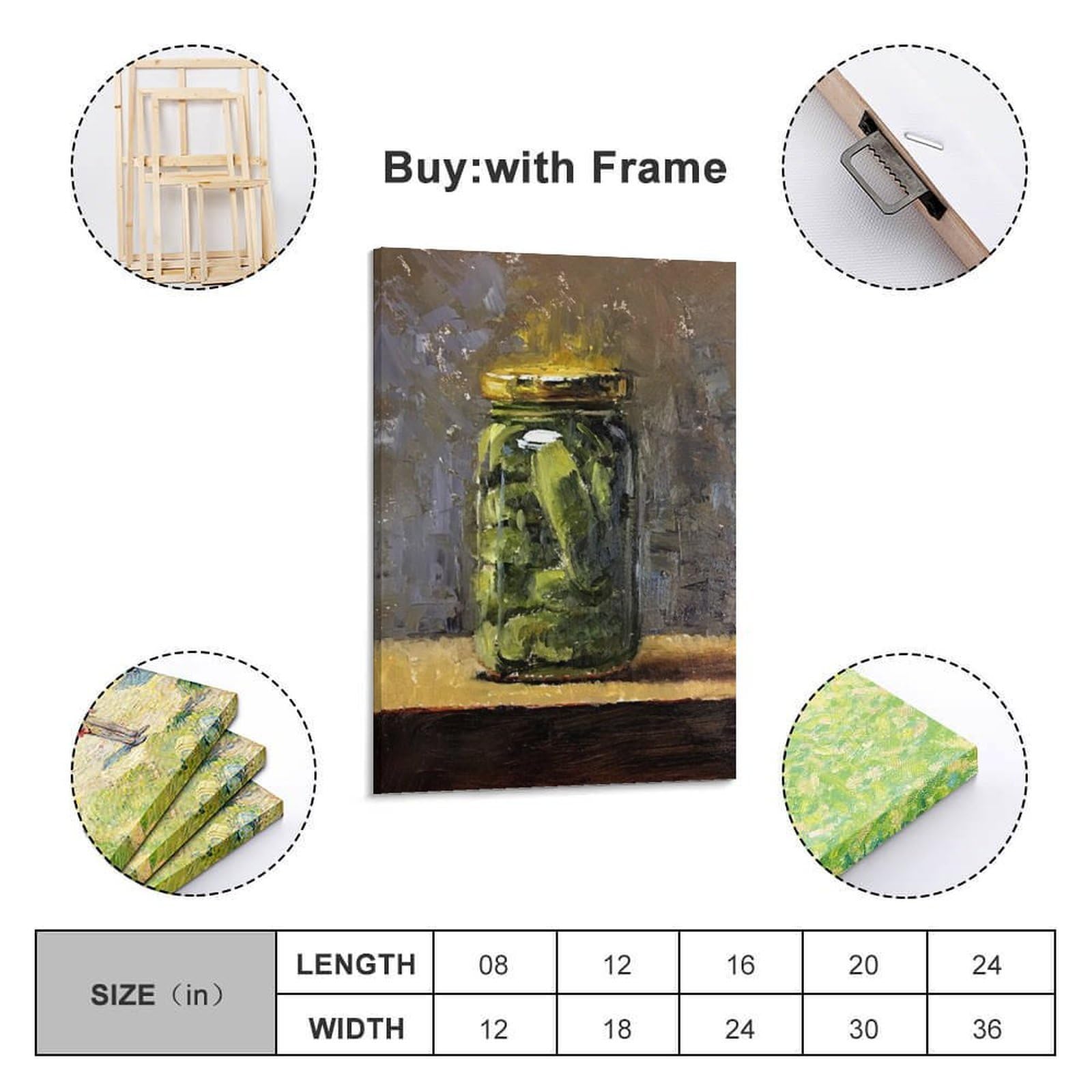DLJGDS Ölgemälde mit eingelegter Gurke, Stillleben, Gemüse, dekoratives Gemälde, Leinwand, Wandposter und moderne Familienschlafzimmer-Dekoration, 60 x 90 cm