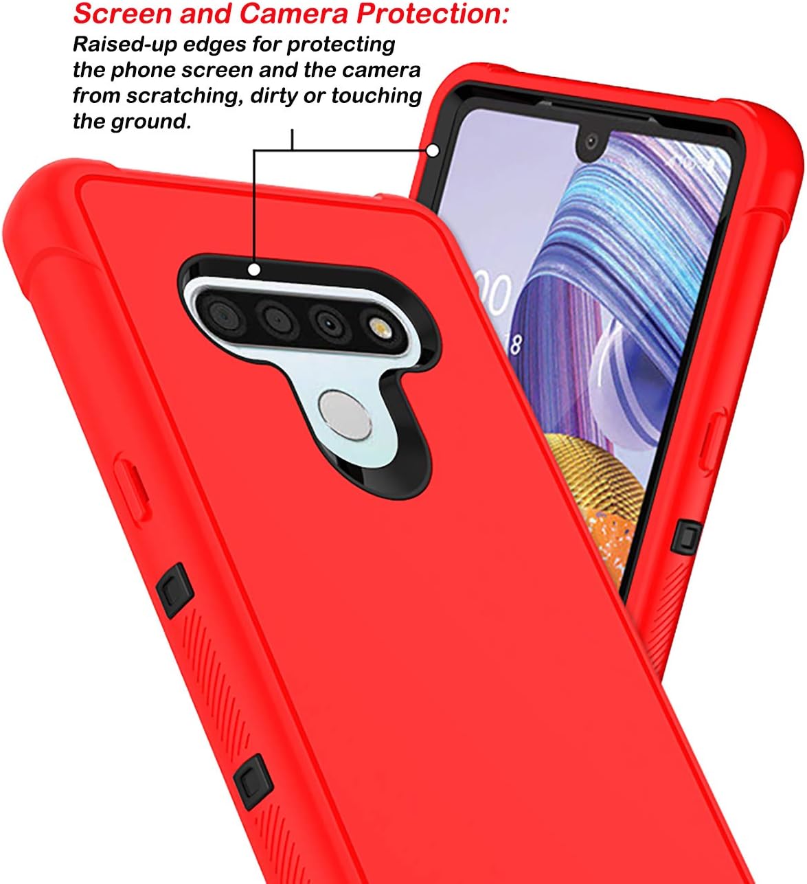 PhuLok Compatible with LG Stylo 6 Case with HD Screen Protector, Heavy Duty Armor Dual Layer Full Body Protective Shockproof Sports Anti-Scratches Non-Slip Bumper Rugged(Red/Black)