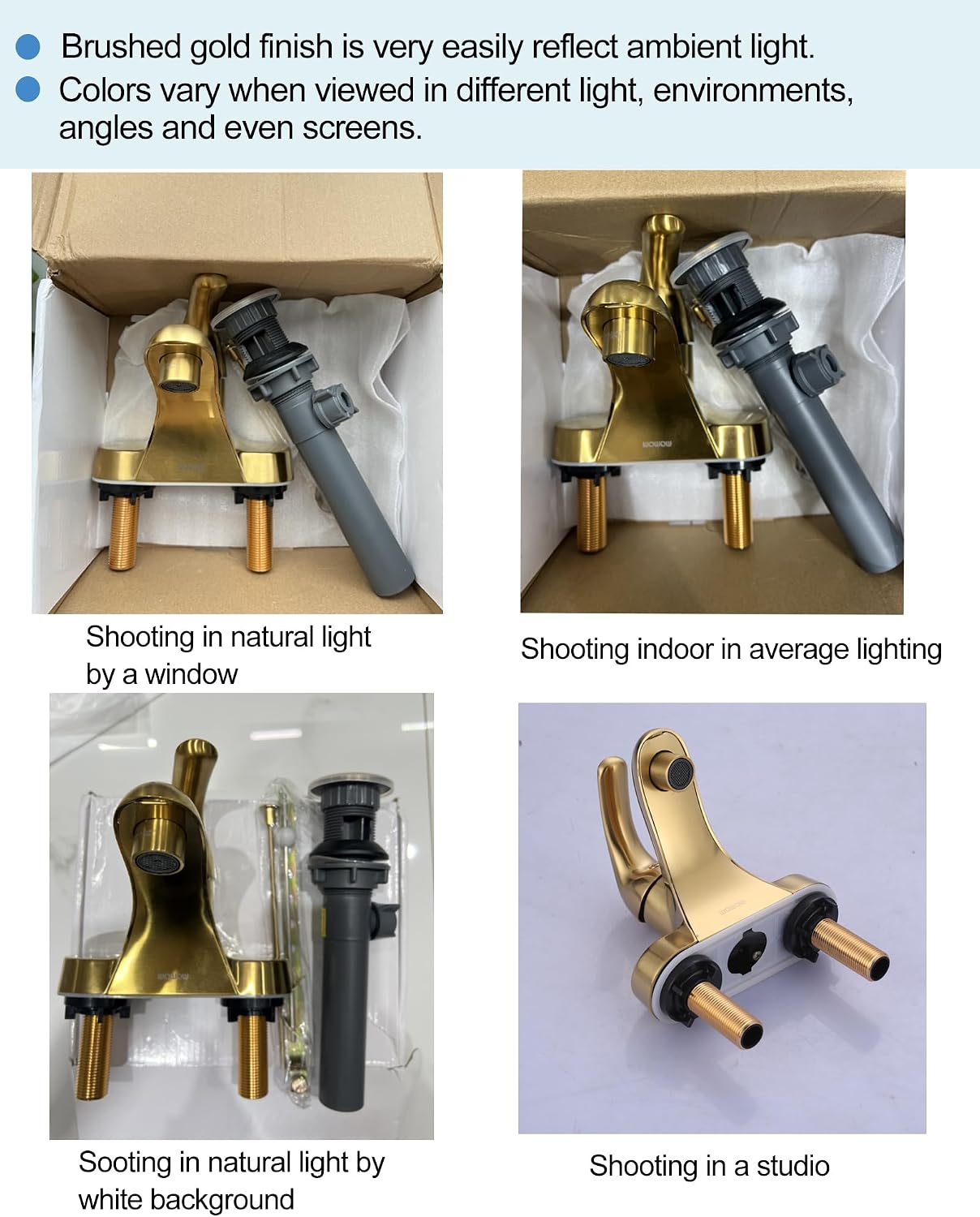 WOWOW 4 Inch Bathroom Faucet Single Handle Faucet for Bathroom Sink Brushed Gold Vanity Tap with Lift Rod Drain Assembly, Rv Lavatory Taps 3 Hole