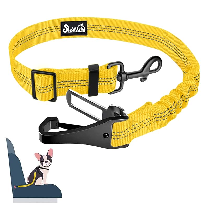 Cinto de Segurança para Cães SlowTon com Fixação 2 em 1 e Faixa Refletiva Amarela, 69,85 cm, Pacote com 1