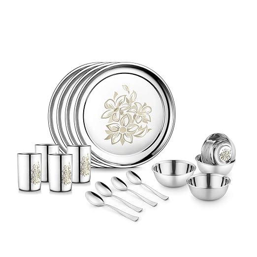 Jensons Steel Dinner Set 16 Pcs, Dinner set steel, Steel Dinner set